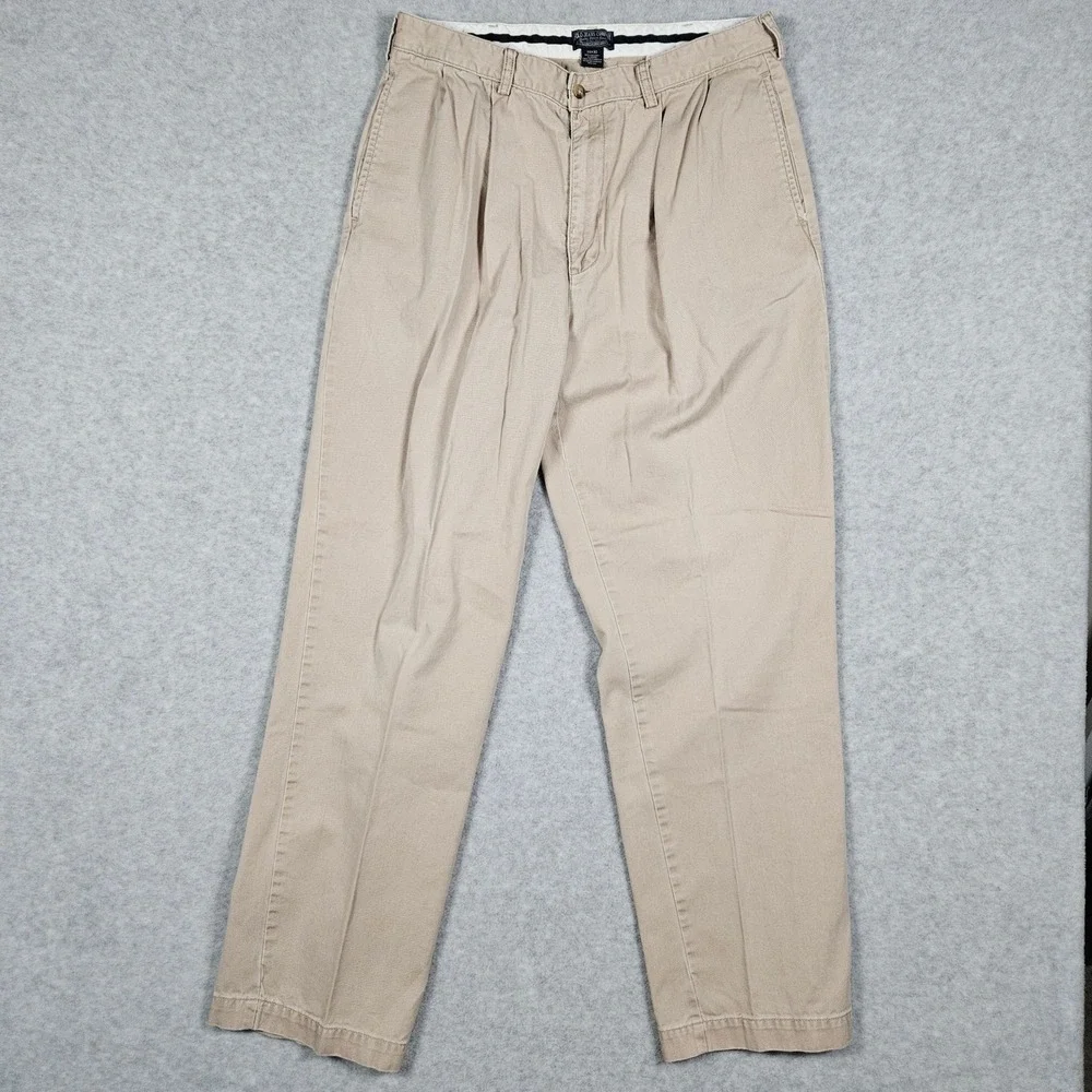 Vintage Polo Jeans Company Mens 36x32 Tan Pants Chino Pleated Khaki (Fits 34x31)